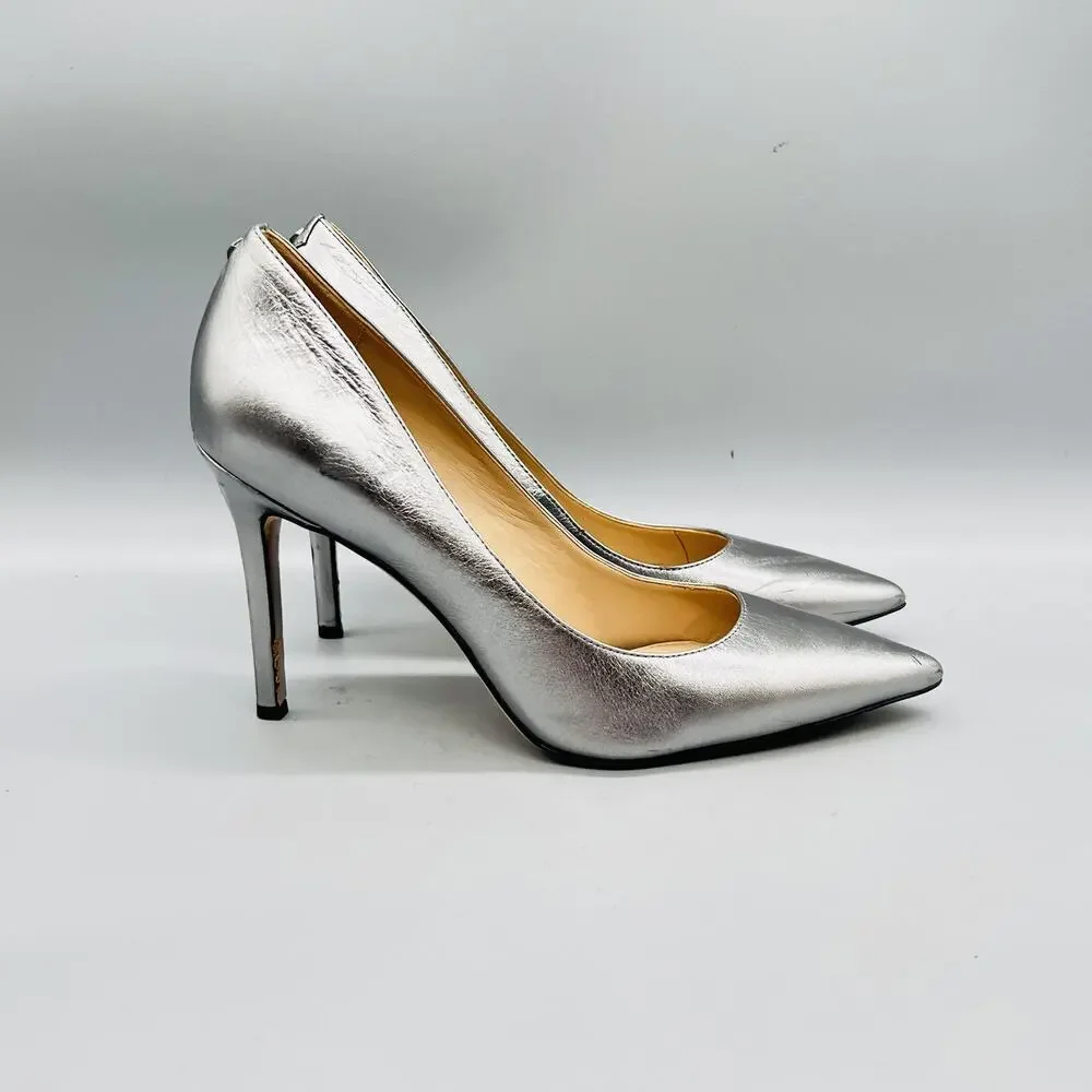 Sam Edelman Shoes Womens 8.5 Silver Leather Hazel Stiletto Heel Pumps